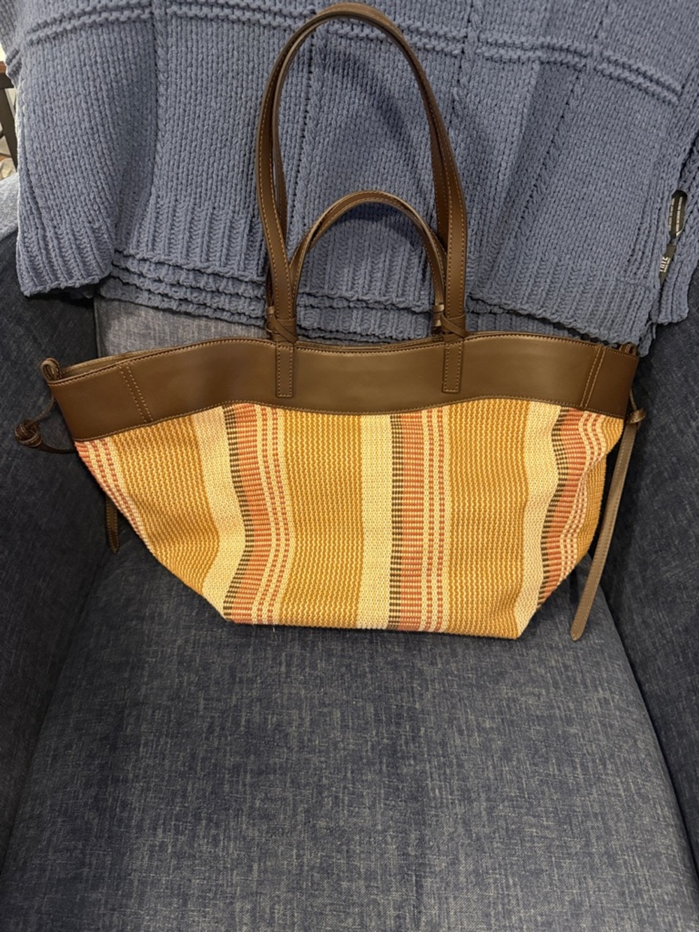 Divine Woven Straw Tote Bag with Brown Leather Trim